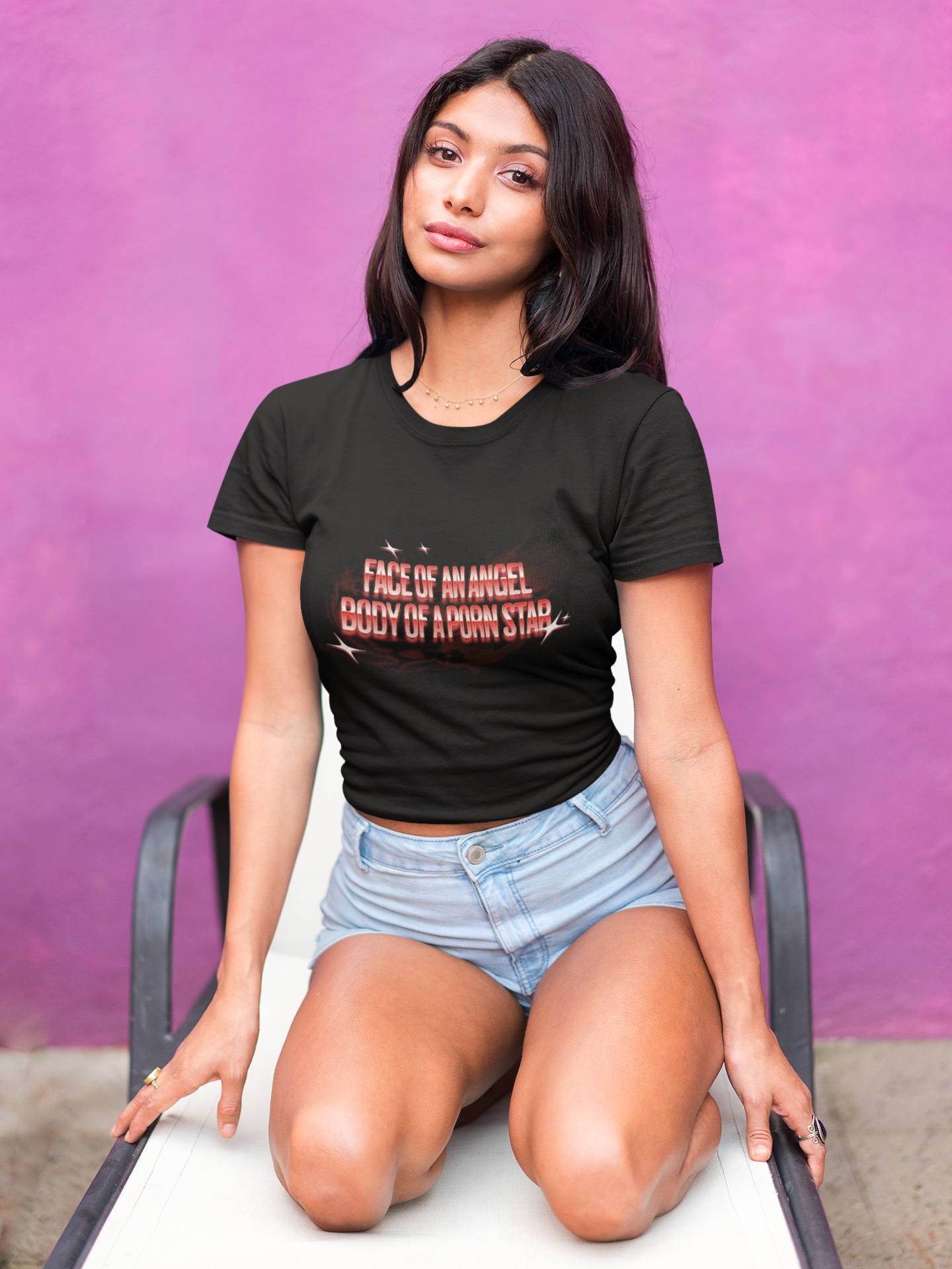 Face of an angel body of a pornstar T-shirt